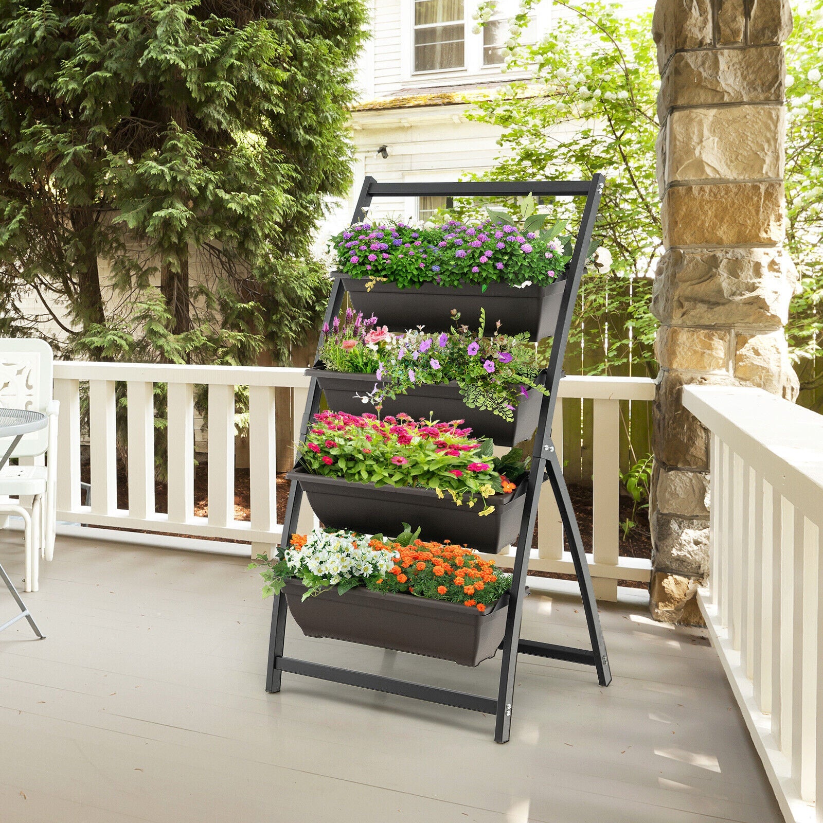 4-Tier Vertical Raised Garden Bed with 4 Containers and Drainage Holes
