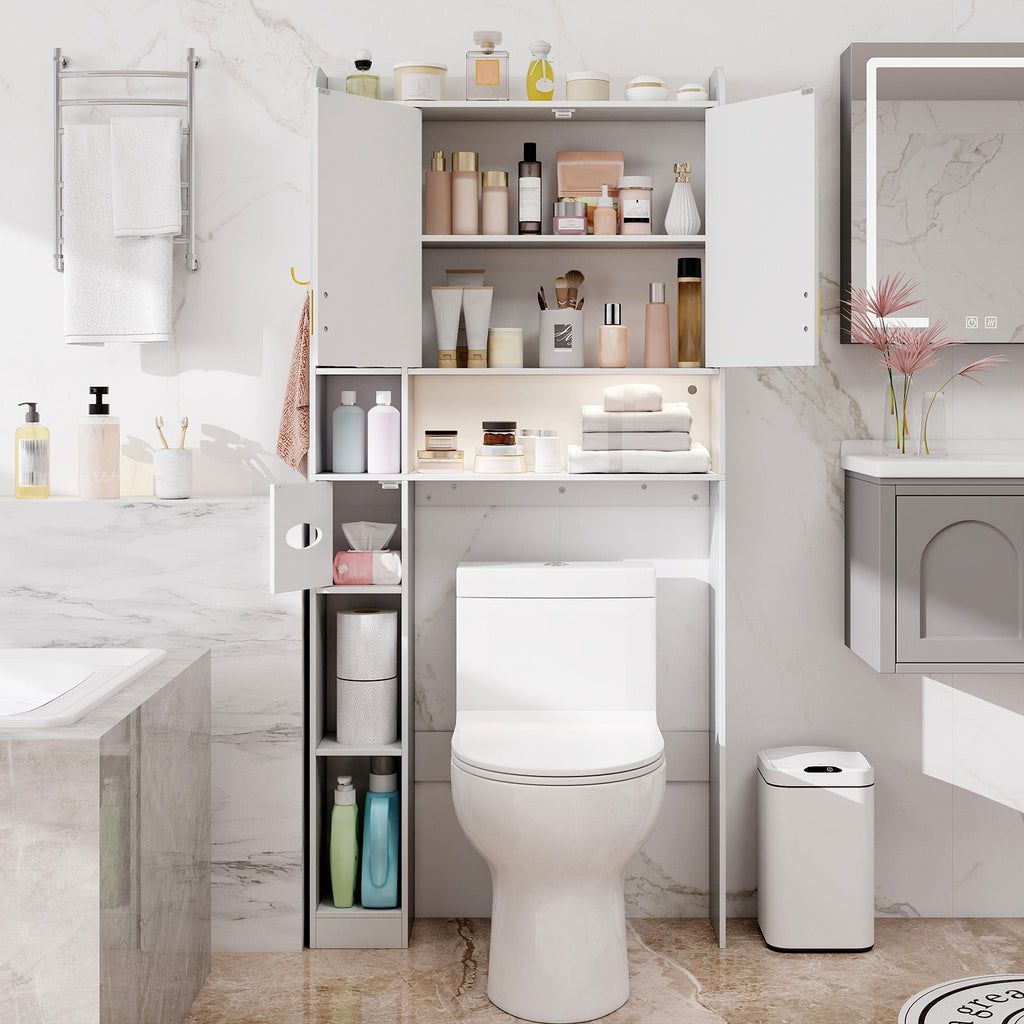 Freestanding Storage Cabinet Above Toilet with 2-Door Cabinet-White