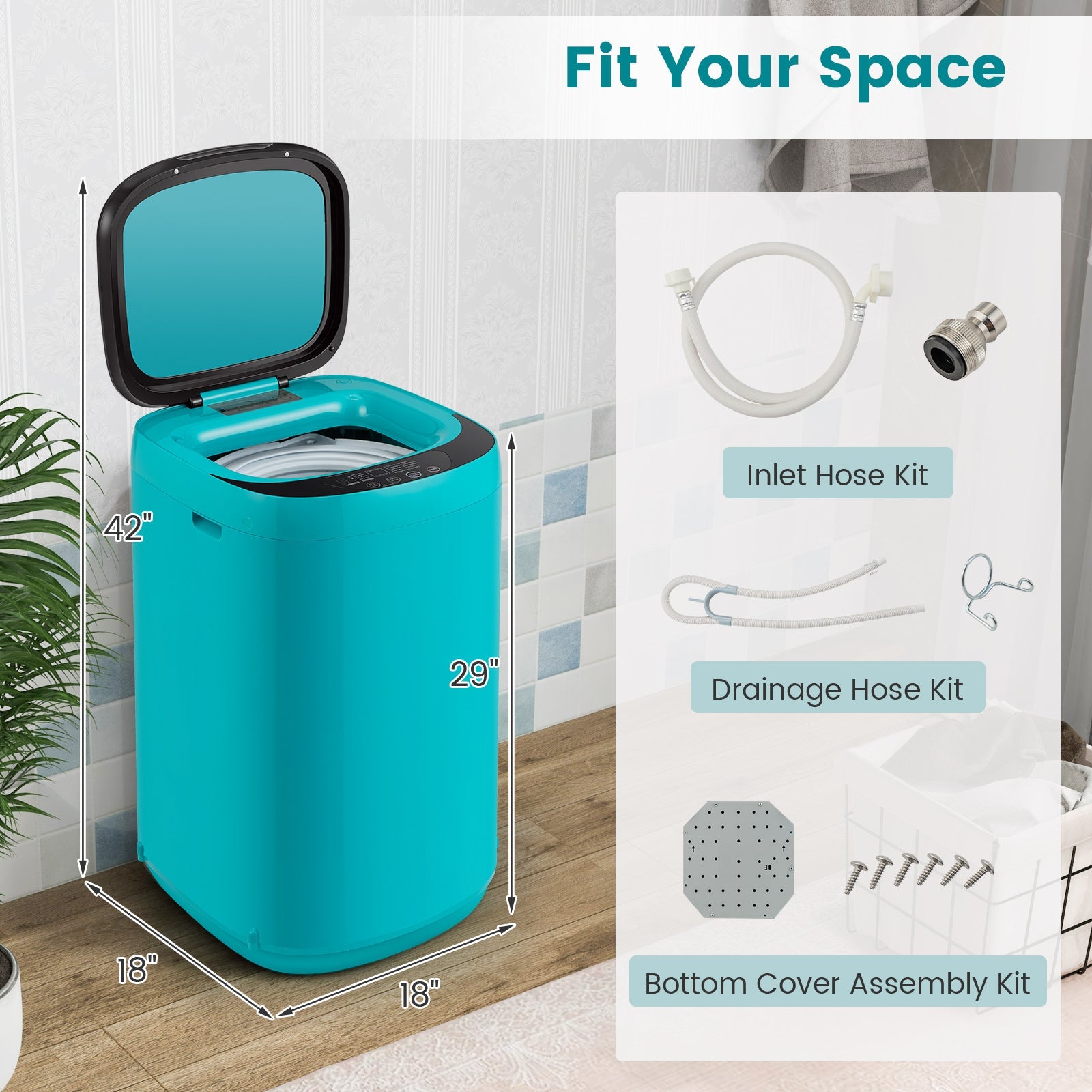 7.7 lbs Full-Automatic Washing Machine with 10 Washing Programs
