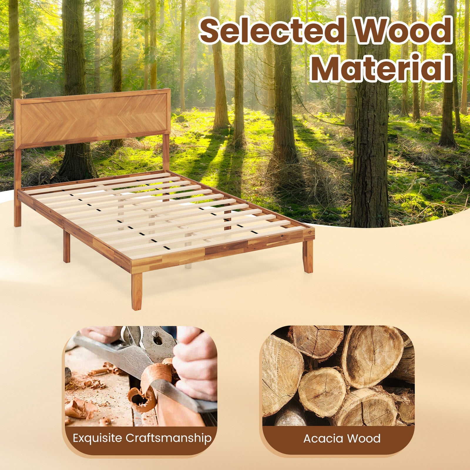 Twin/Full/Queen Size Bed Frame with Headboard and Storage Space