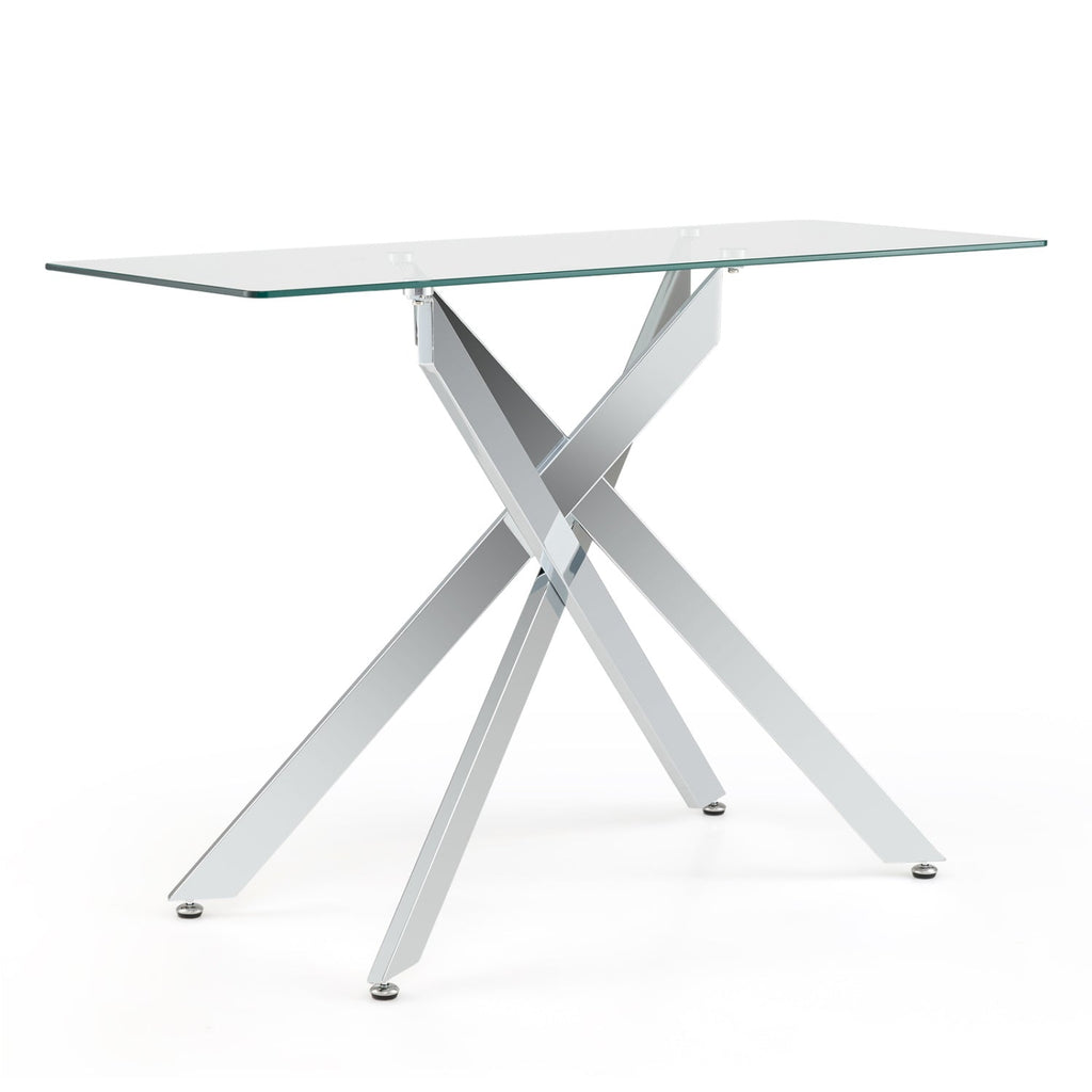 Glass Console Table Modern Entryway Table with Clear Tempered Glass Top-Silver