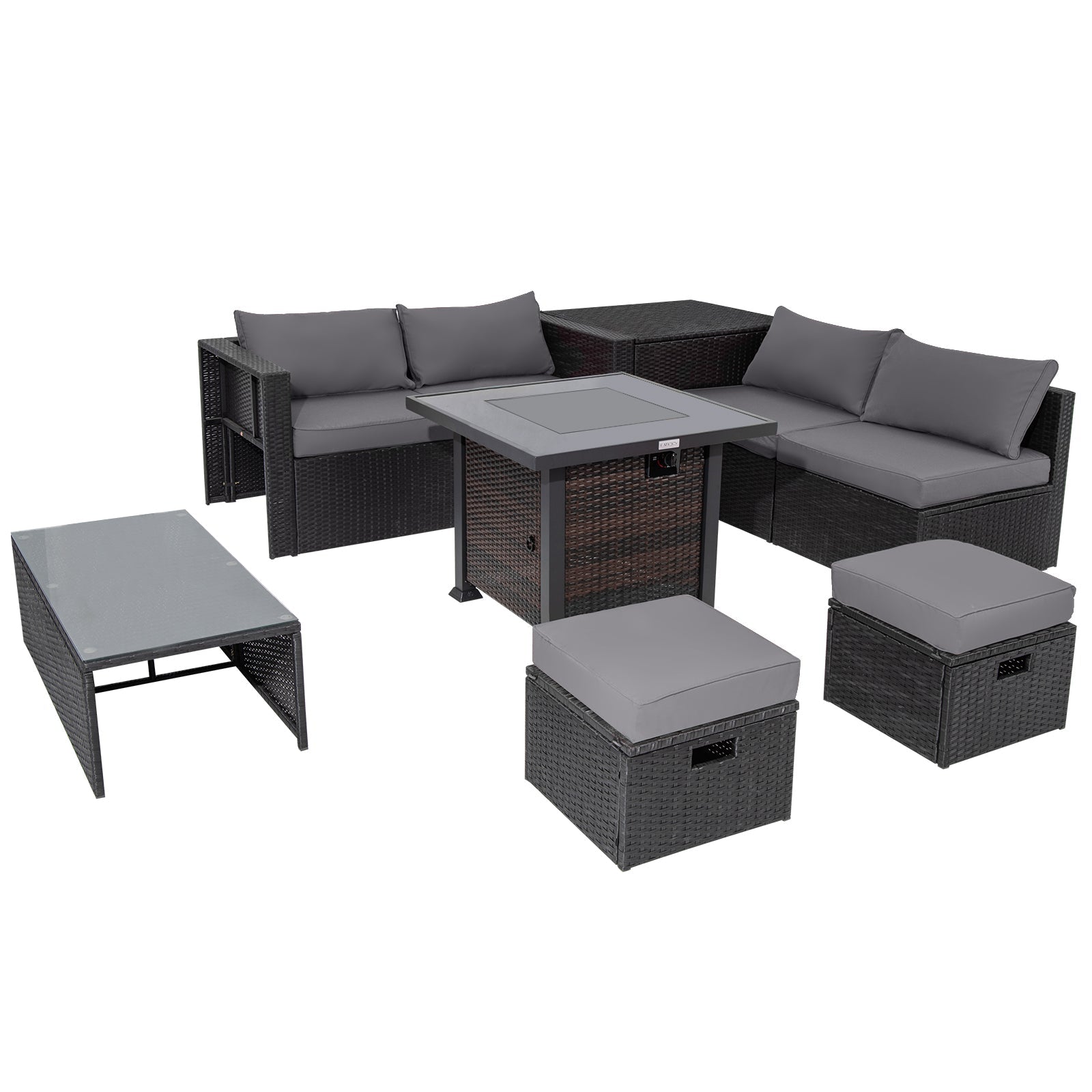 9 Pieces Patio Furniture Set with 32‚Äù Fire Pit Table and 50000 BTU Square Propane Fire Pit