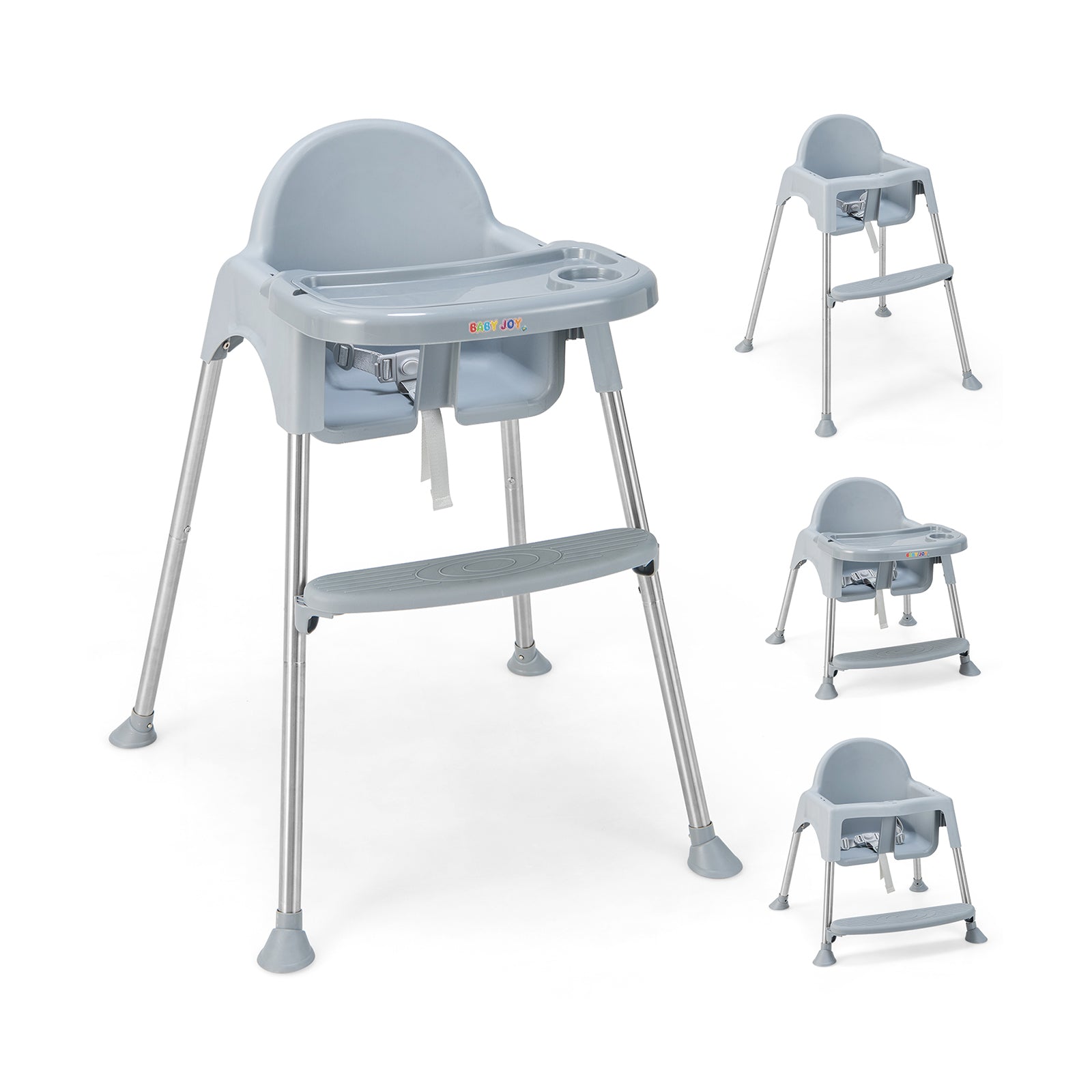 4-in-1 Convertible Baby High Chair with Removable Double Tray