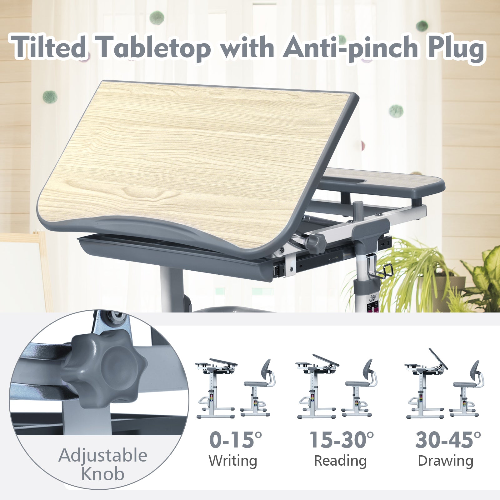 Height Adjustable Kids Study Desk and Chair Set