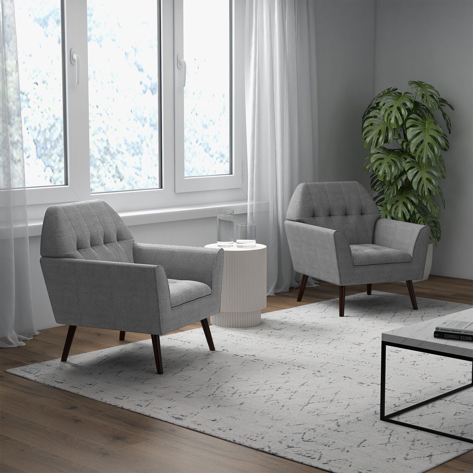 Modern Tufted Fabric Accent Chair with Rubber Wood Legs