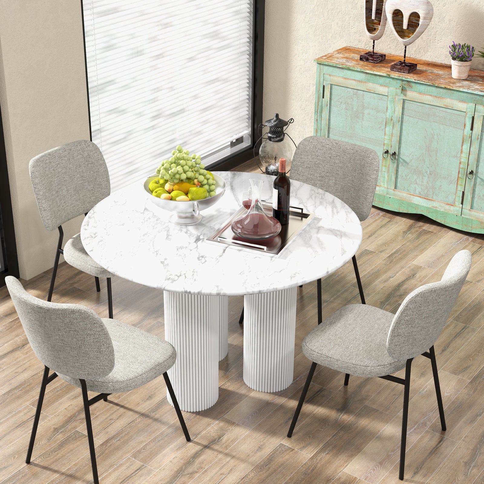 Set of 2 Modern Armless Dining Chairs with Linen Fabric