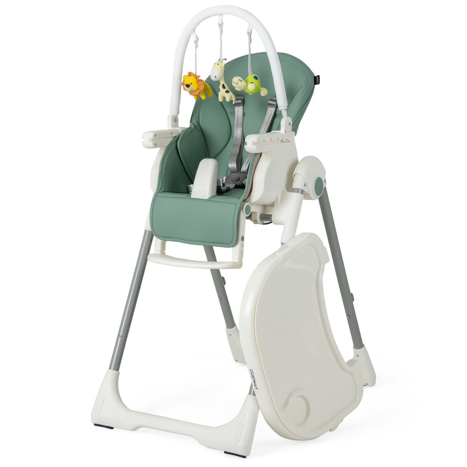 4-in-1 Foldable Baby High Chair with 7 Adjustable Heights and Free Toys Bar
