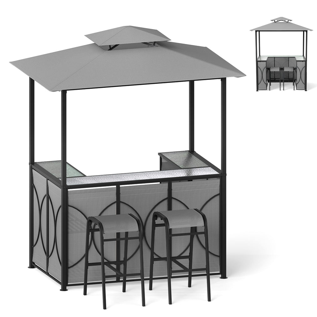 6.5 x 4 x 8 FT Grill Gazebo Set with 2 Bar Stools and Bar Table