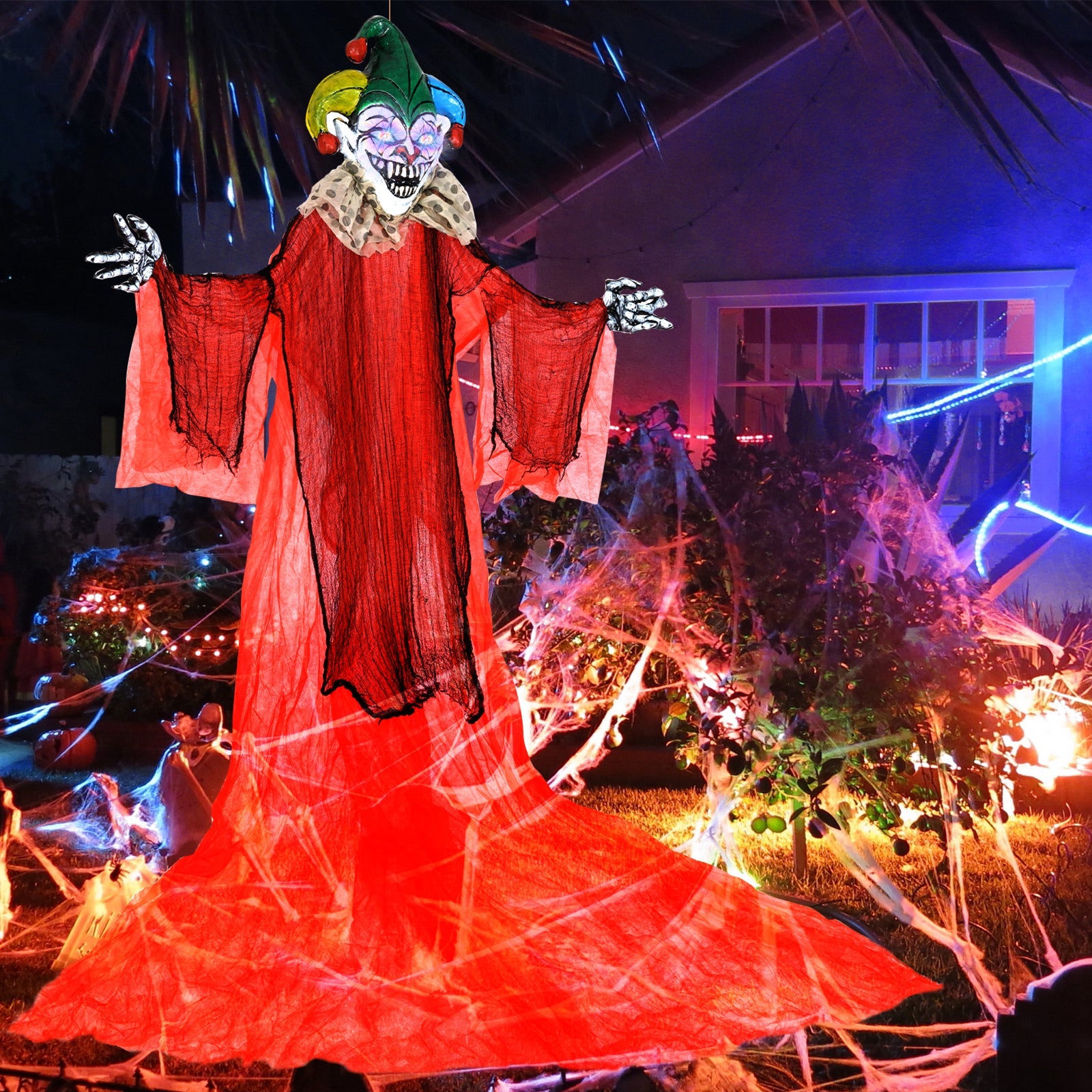 Halloween Hanging Clown with Wings and Lighted Colorful Eyes