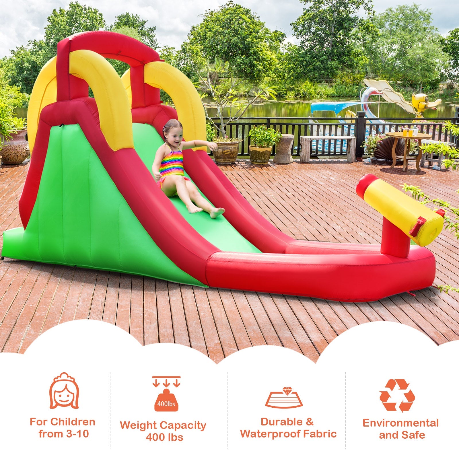 Inflatable Water Slide Bounce House with Climbing Wall and Jumper with 550W Blower