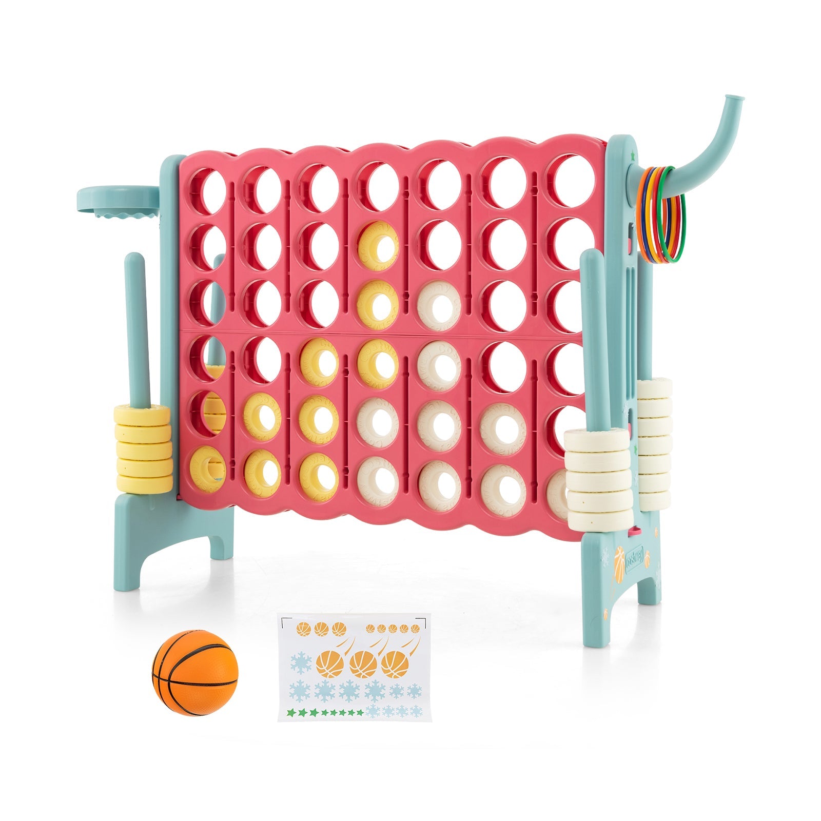 4-in-a-Row Connect Game with Basketball Hoop and Toss Ring