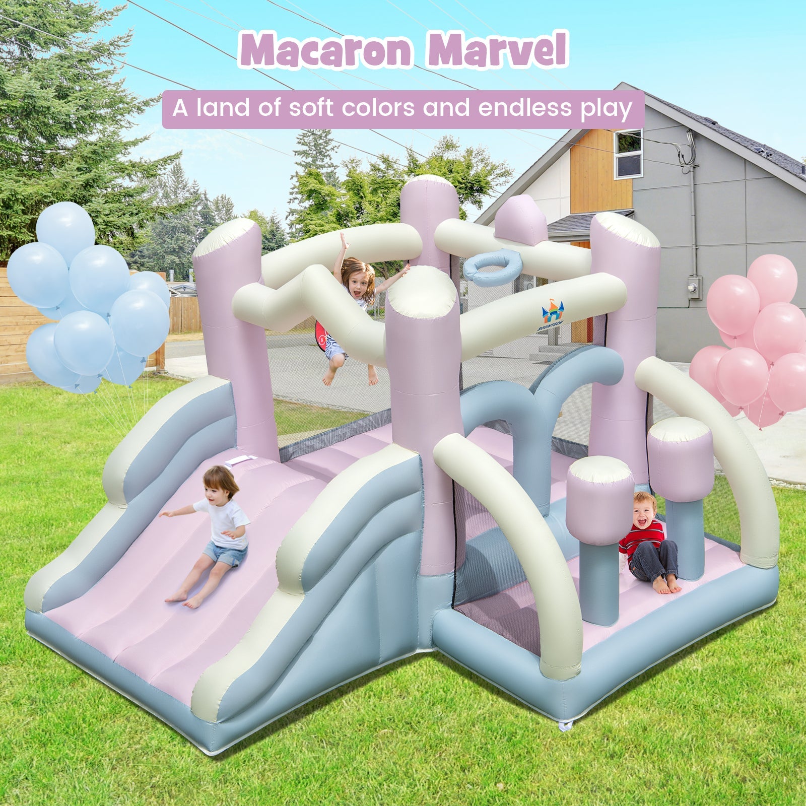 Kids Bounce House with Slide and 2 Boxing Columns for Party with 480W Blower