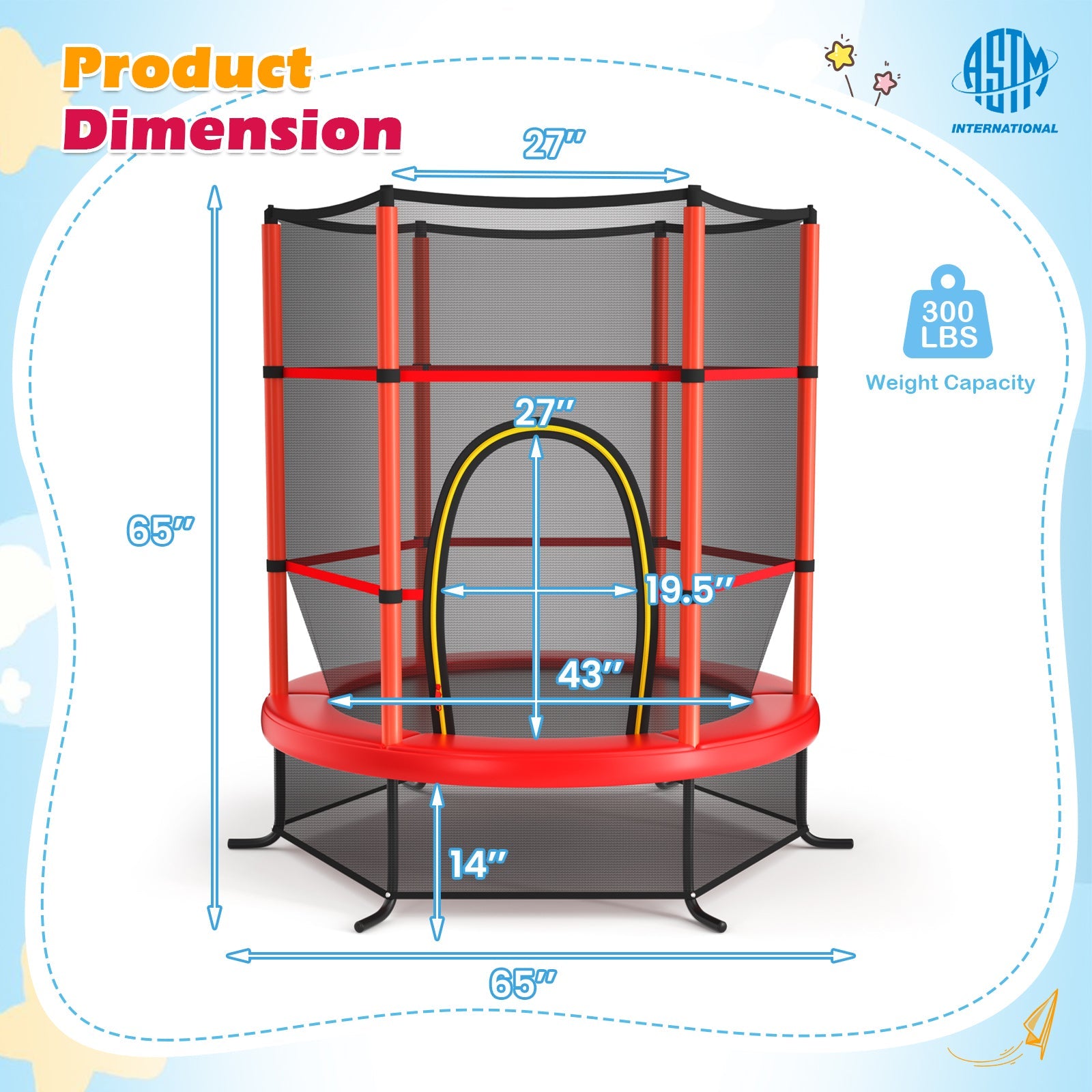 55 Inch Kids Recreational Trampoline Bouncing Jumping Mat with Enclosure Net