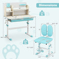 Height Adjustable Children School Home Study Table and Chair Set with Tilted Desktop for 3-12 Years Old