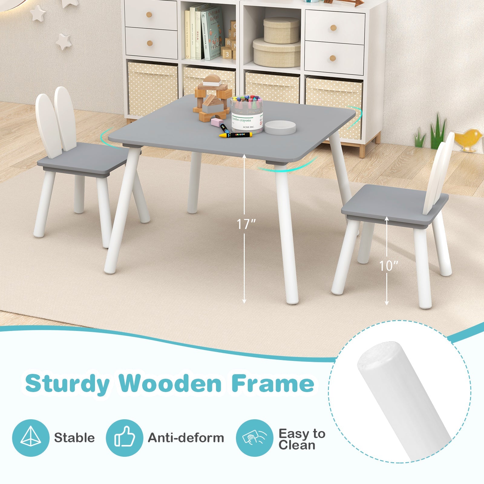 3 Pieces Kids Table and Chairs Set for Arts Crafts Snack Time