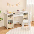 Kids Vanity Table and Chair Set with Removable Mirrors and 4 Storage Bins