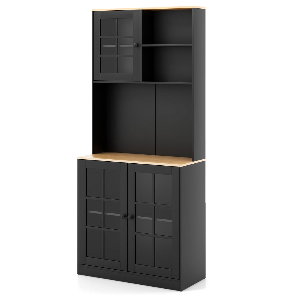 72 Inch Freestanding Pantry Cabinet with Hutch and Adjustable Shelf