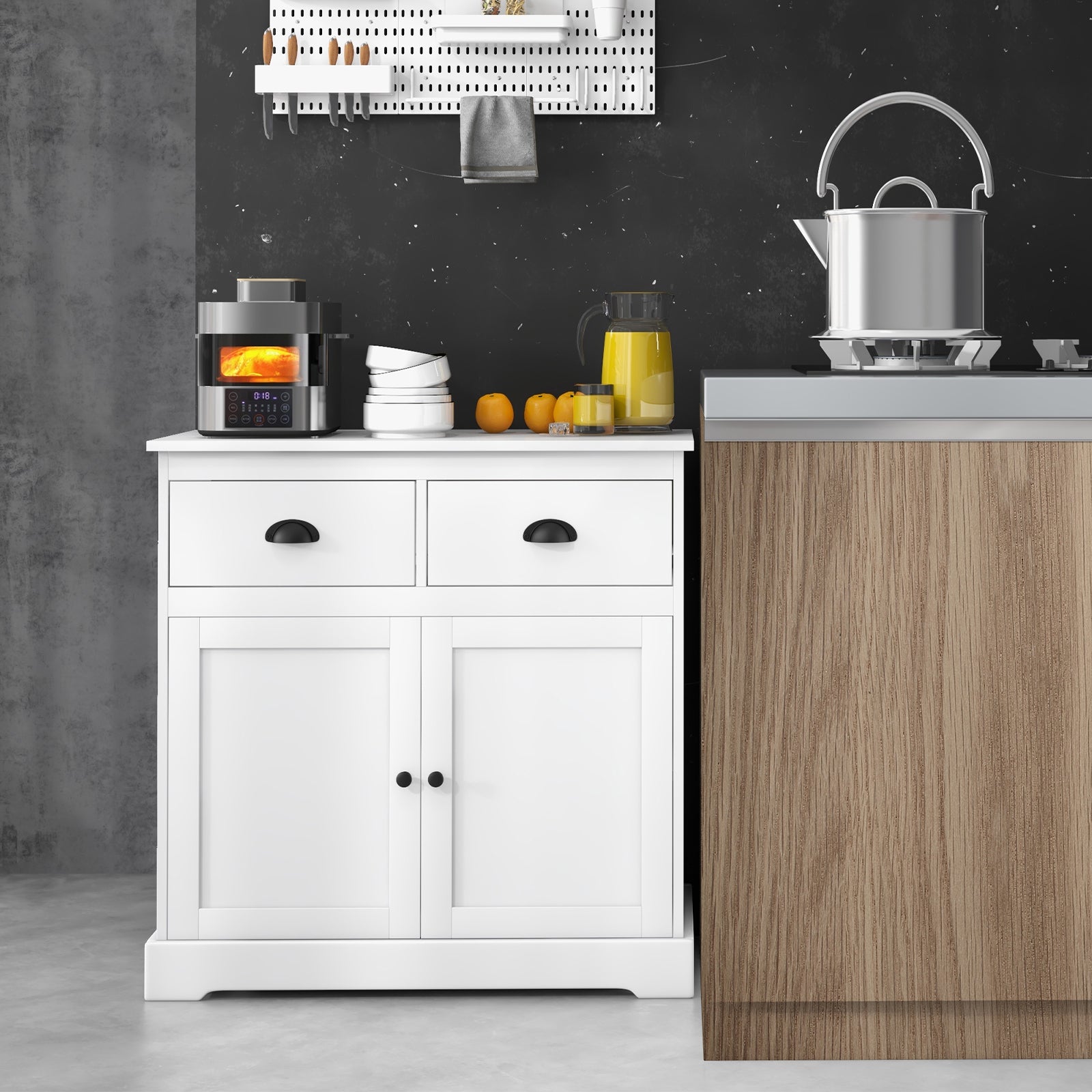 Kitchen Buffet Storage Cabinet with 2 Doors and 2 Storage Drawers-White
