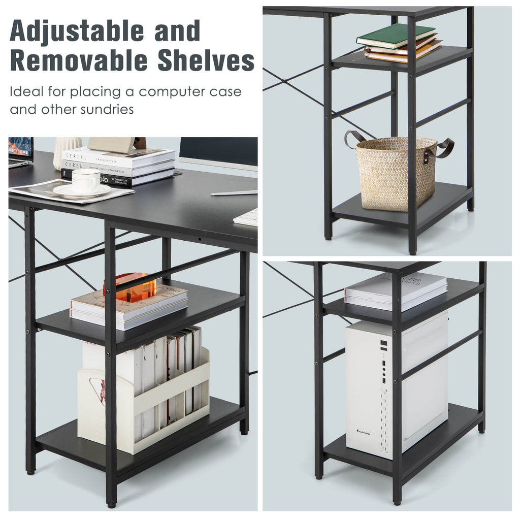 L Shaped Computer Desk with 4 Storage Shelves and Cable Holes