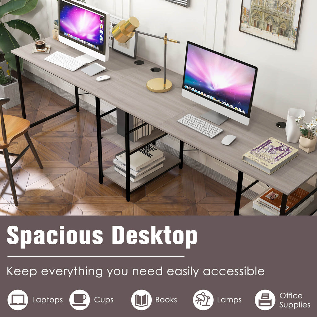 L Shaped Computer Desk with 4 Storage Shelves and Cable Holes