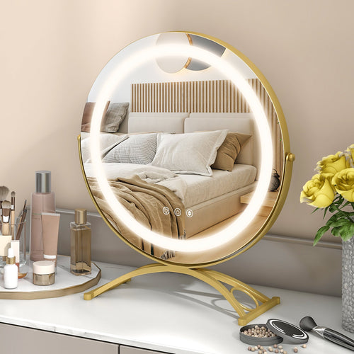 16 x 16 Inch Round LED Vanity Mirror with 3-Color Lighting and Brightness Dimming