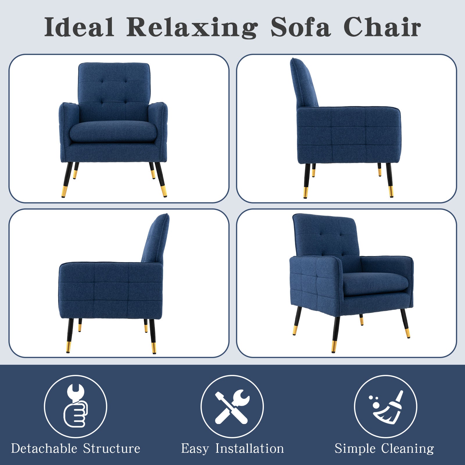 Linen Fabric Accent Chair with Removable Seat Cushion