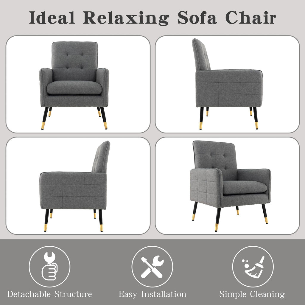 Linen Fabric Accent Chair with Removable Seat Cushion