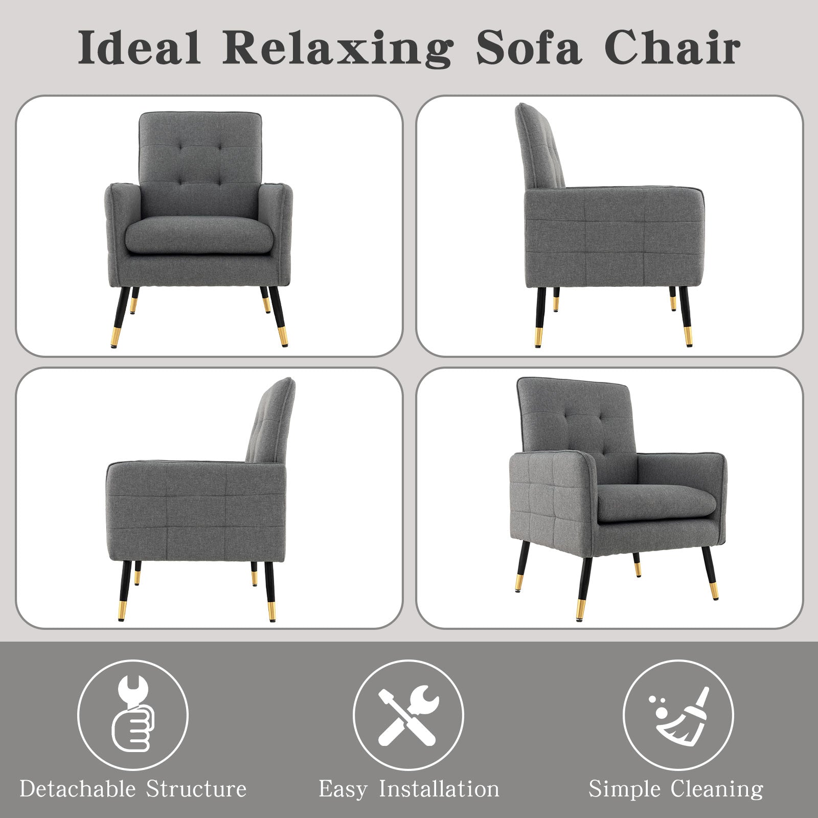 Linen Fabric Accent Chair with Removable Seat Cushion
