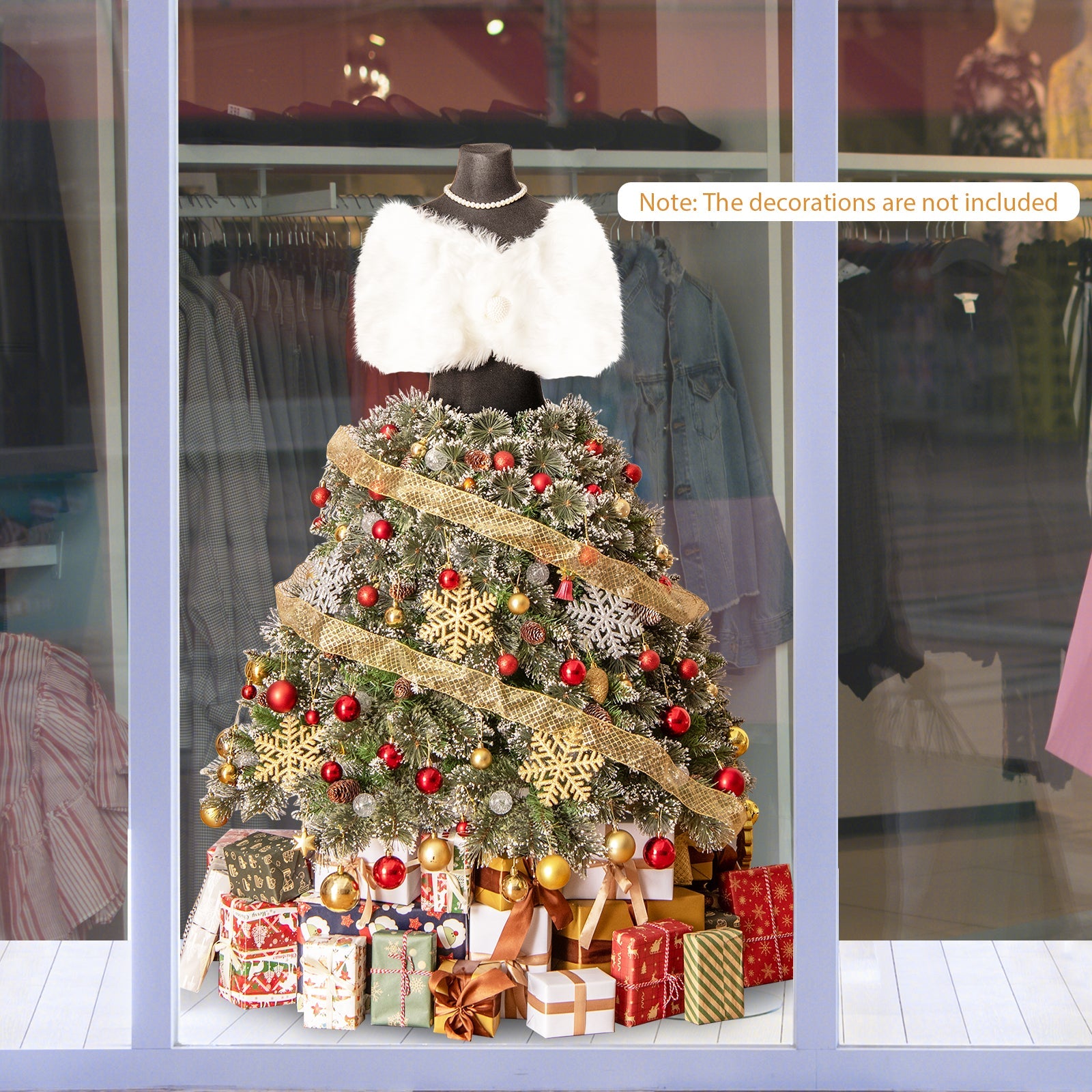5 FT Pre-lit Mannequin Artificial Christmas Tree Hinged Dress Form Xmas Tree with 465 Branch Tips
