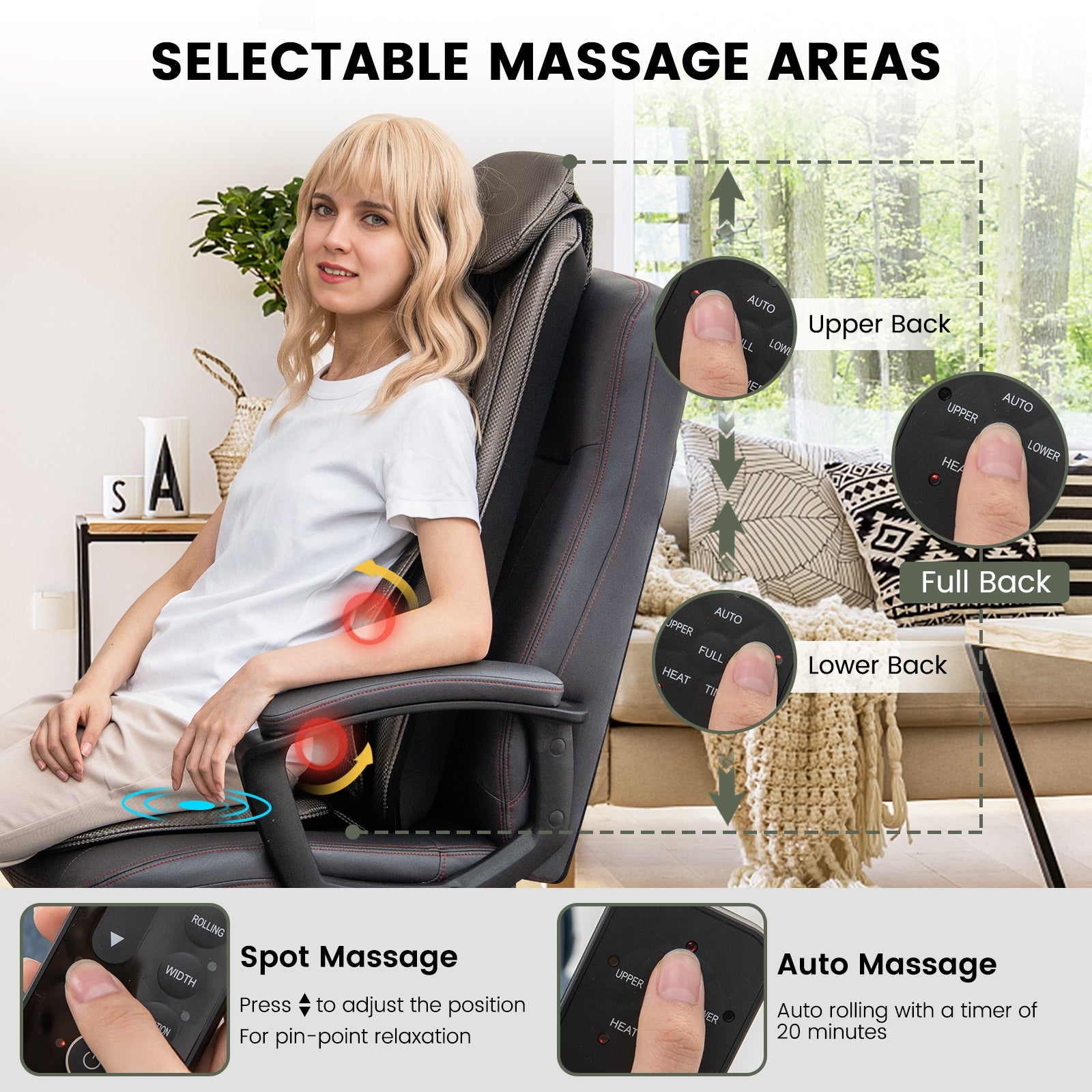 Massage Chair Pad with Heat and Vibration-Black