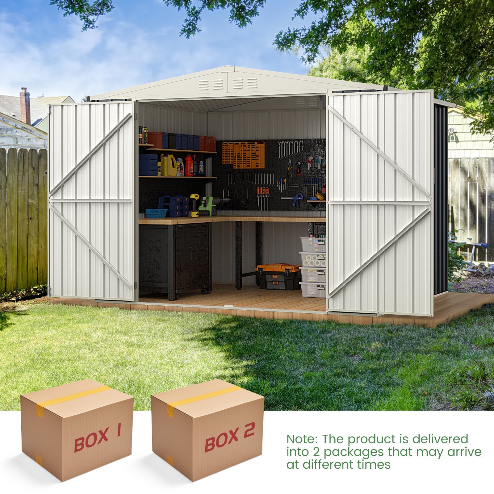 7.5 x 6.3 FT Metal Outdoor Storage Shed with Lockable Door-Gray