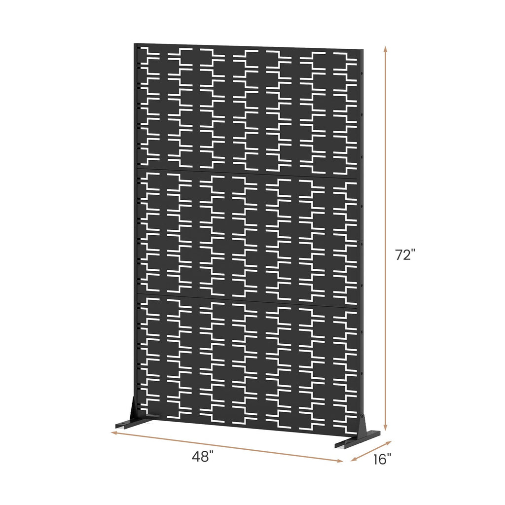 Metal Privacy Screen 72 x 48 Inch Freestanding Fence Panel Indoor Outdoor-Black