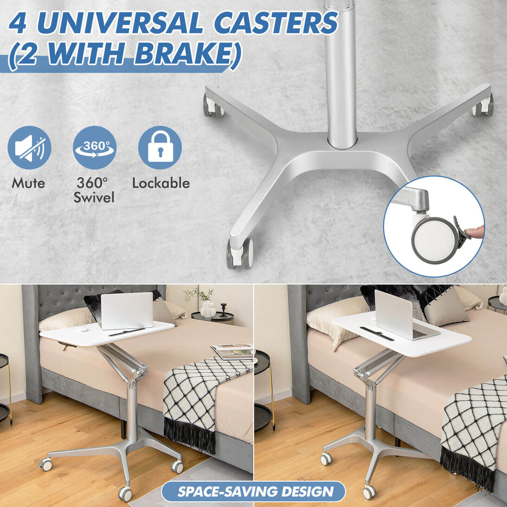 Mobile Standing Laptop Desk with Tablet Holder and 4 Rolling Casters-White