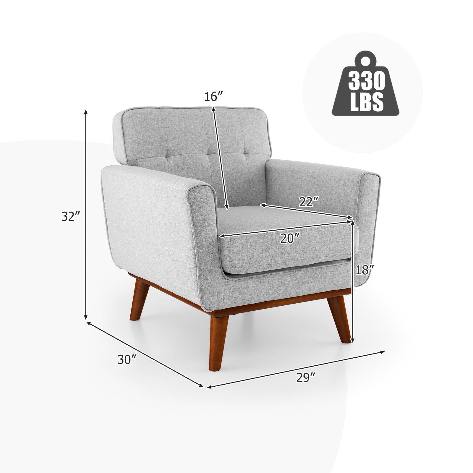 Modern Accent Chair Upholstered Linen Fabric Armchair with Removable Padded Seat Cushion