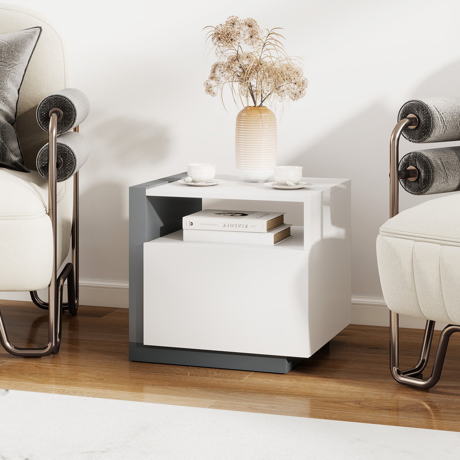 Modern Minimalist Nightstand with Drawer for Bedroom