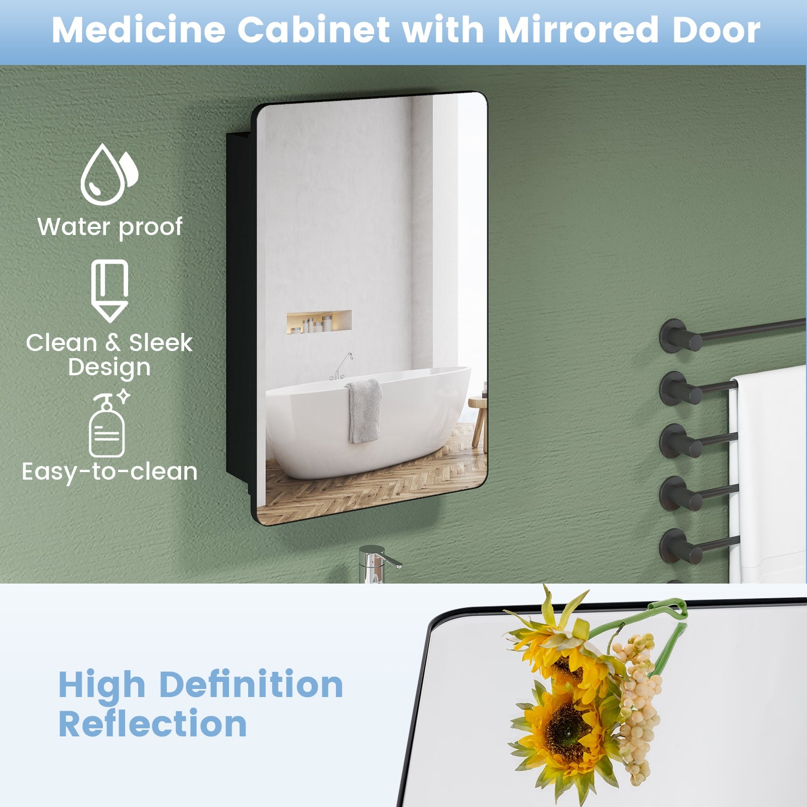 20 x30 Inch Multi-Functional Bathroom Mirror Cabinet with Adjustable Shelves-Black