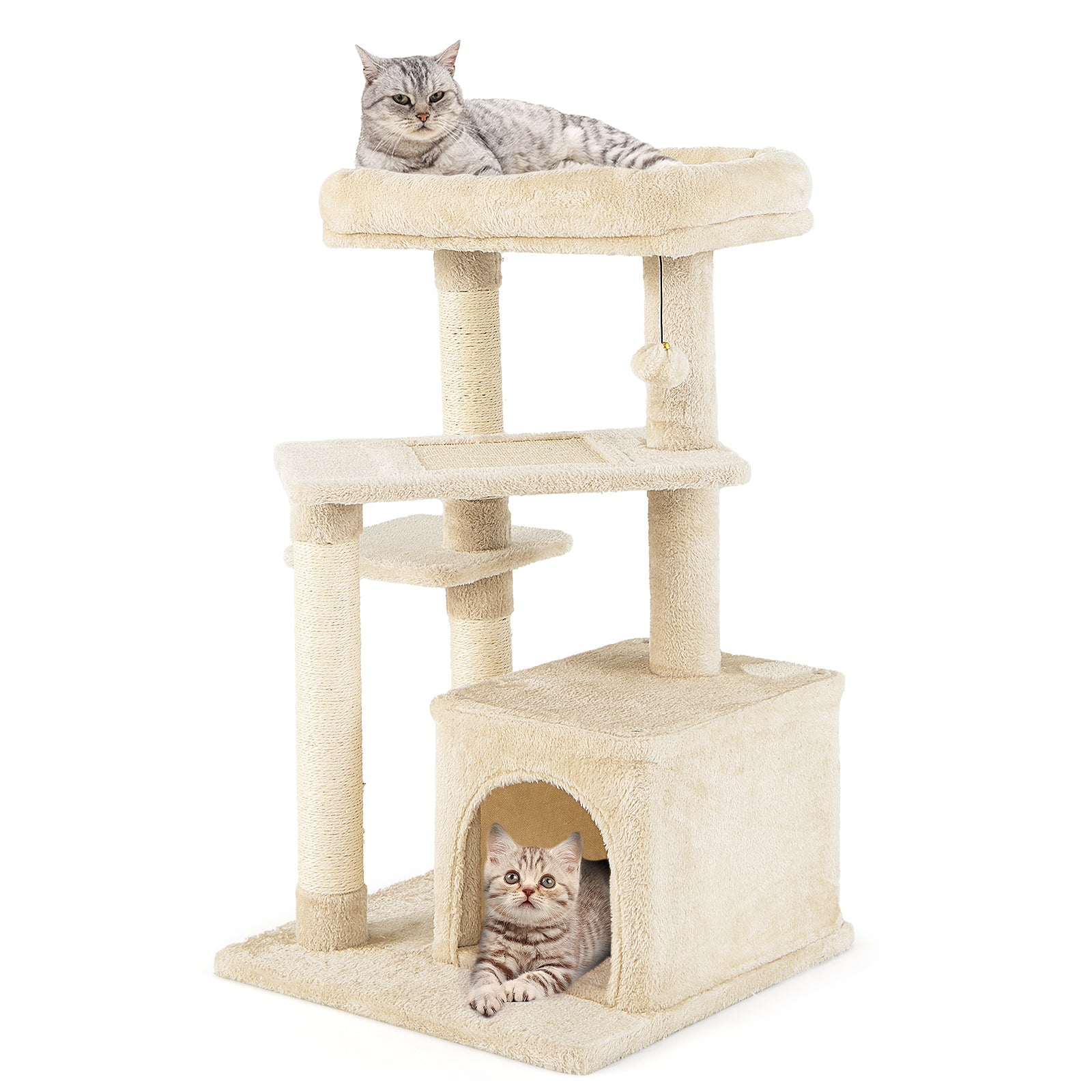 Cat Tree with Perch and Hanging Ball for Indoor Activity Play and Rest