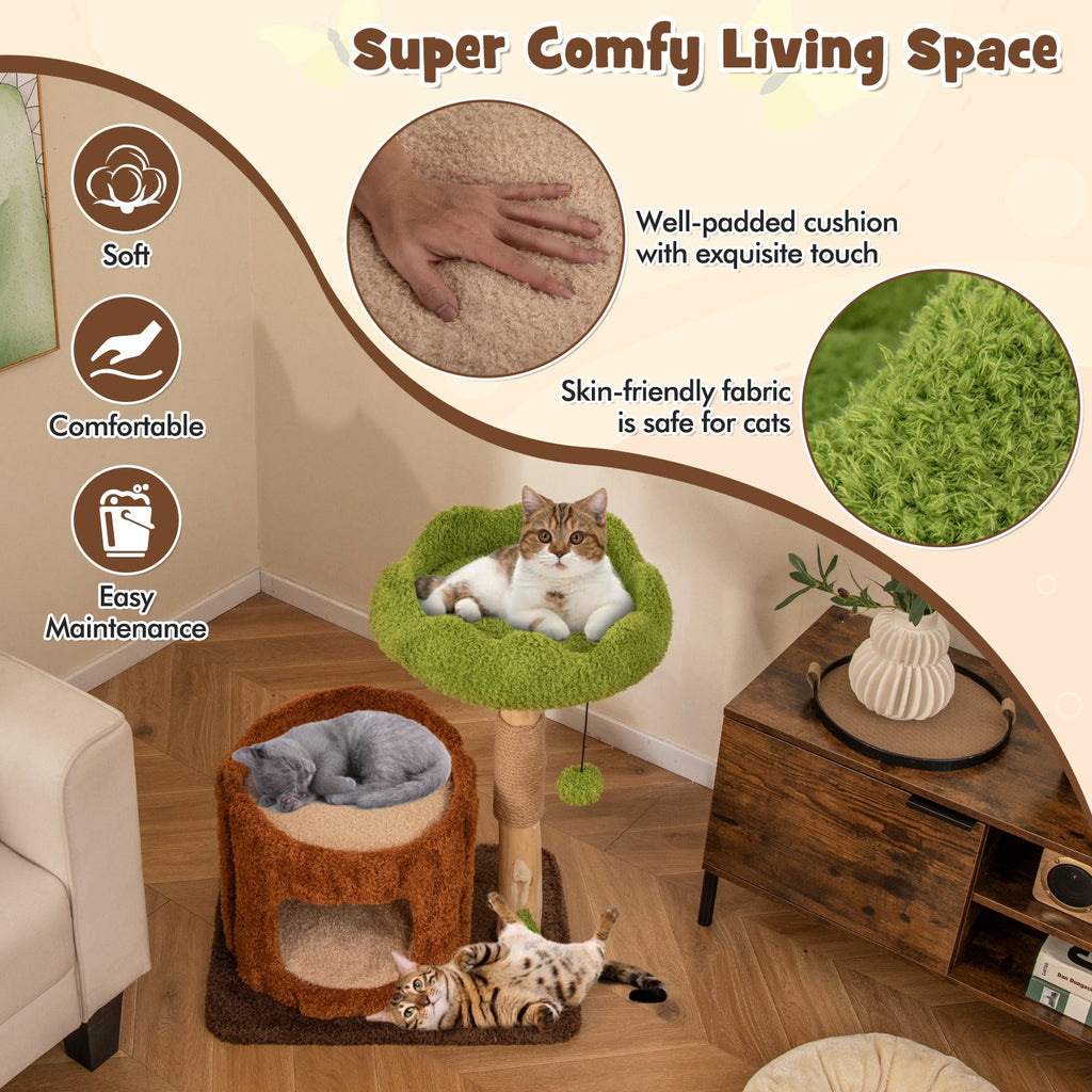 Multifunctional Cat Tree Cat Tower with Scratching Posts and Top Perch-Brown