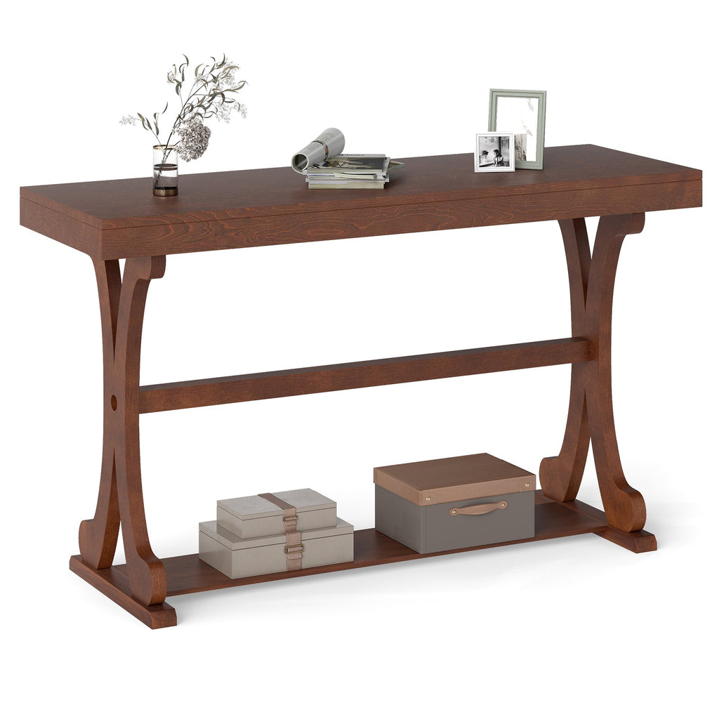 Narrow Console Table Vintage 52 Inch Long with Open Storage Shelf