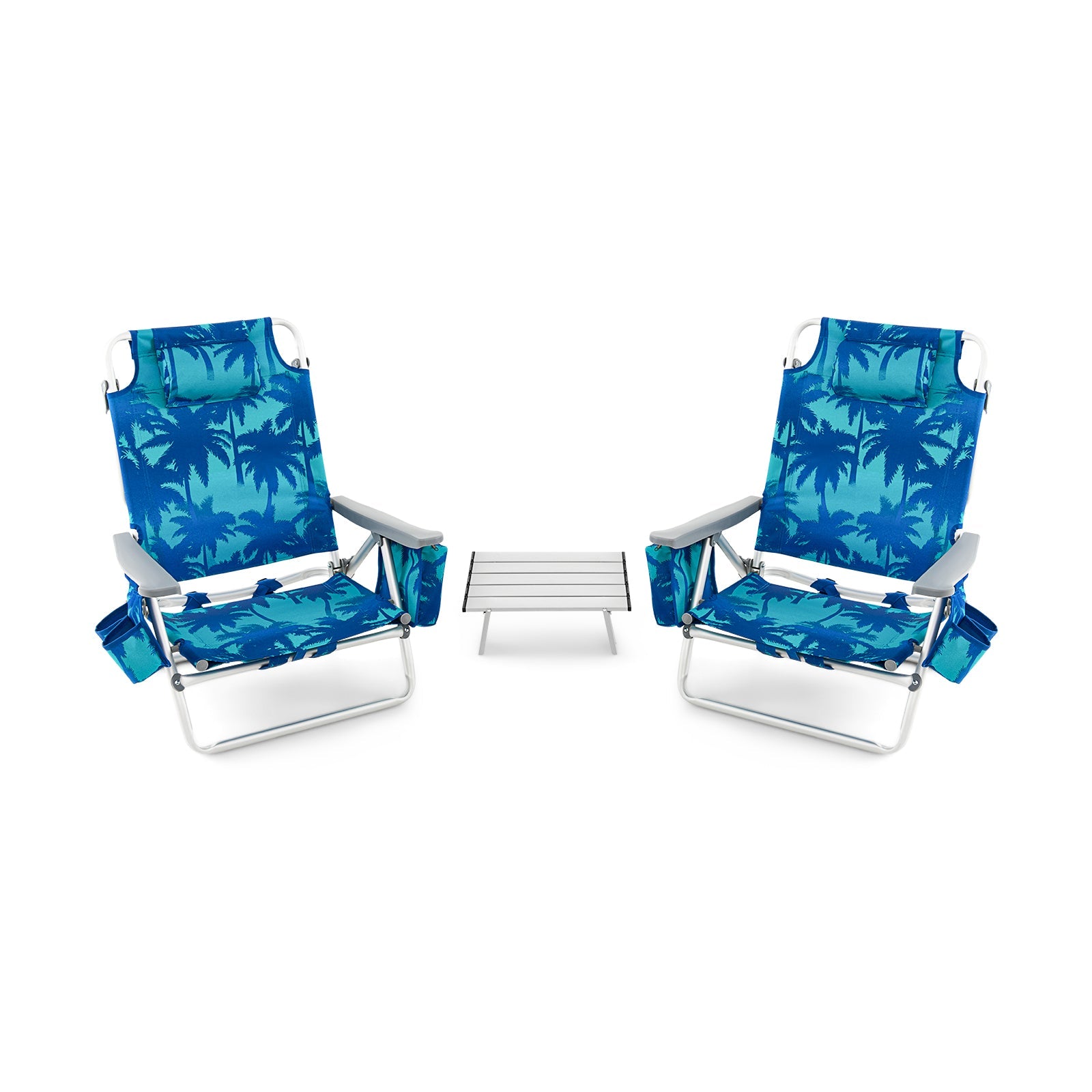 2 Packs 5-Position Outdoor Folding Backpack Beach Table Chair Reclining Chair Set
