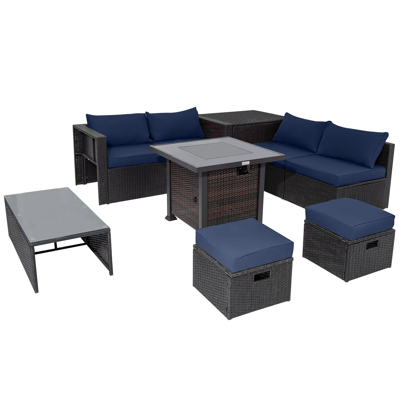 9 Pieces Patio Furniture Set with 32‚Äù Fire Pit Table and 50000 BTU Square Propane Fire Pit