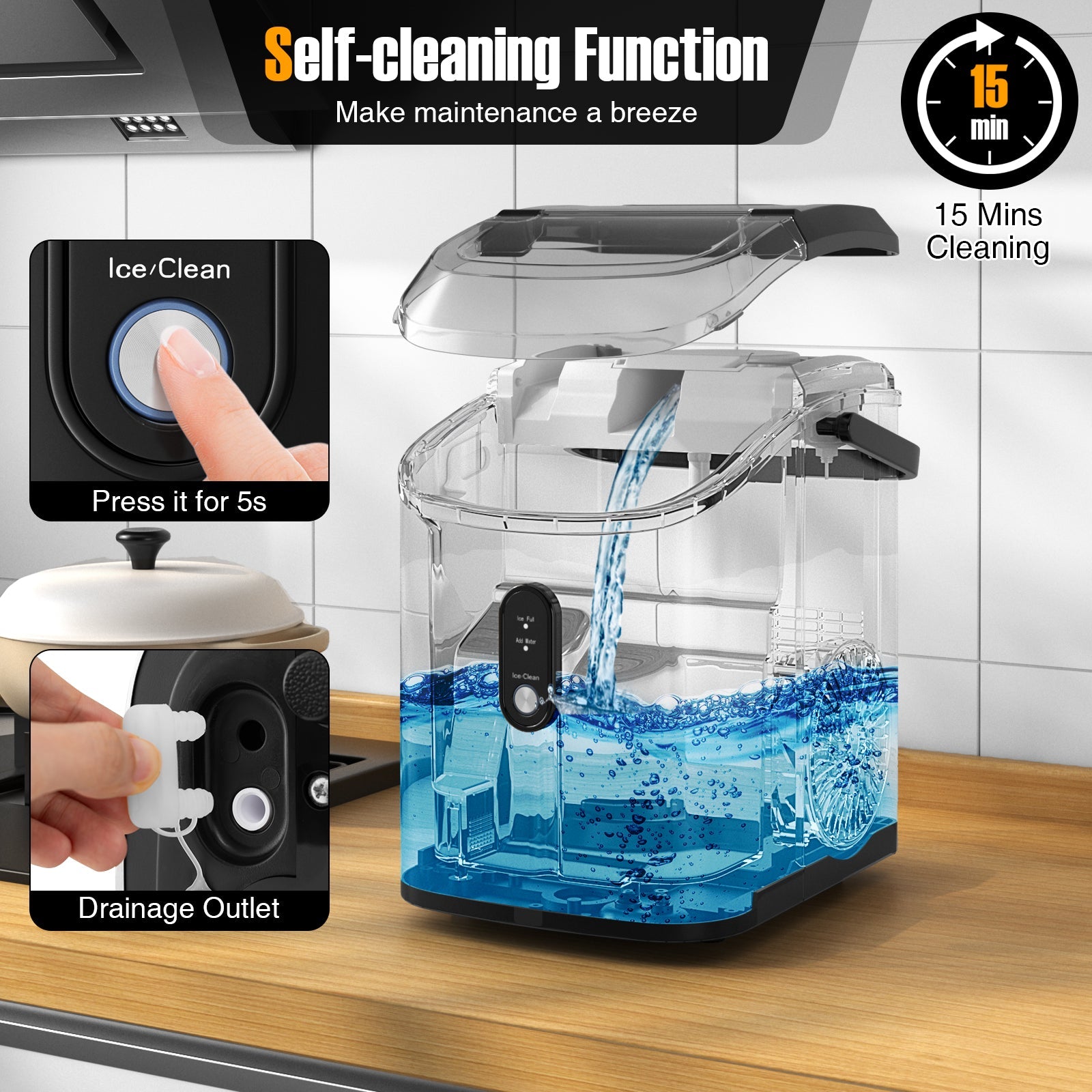 Nugget Countertop Ice Maker with Soft Chewable Pellet Ice-Black