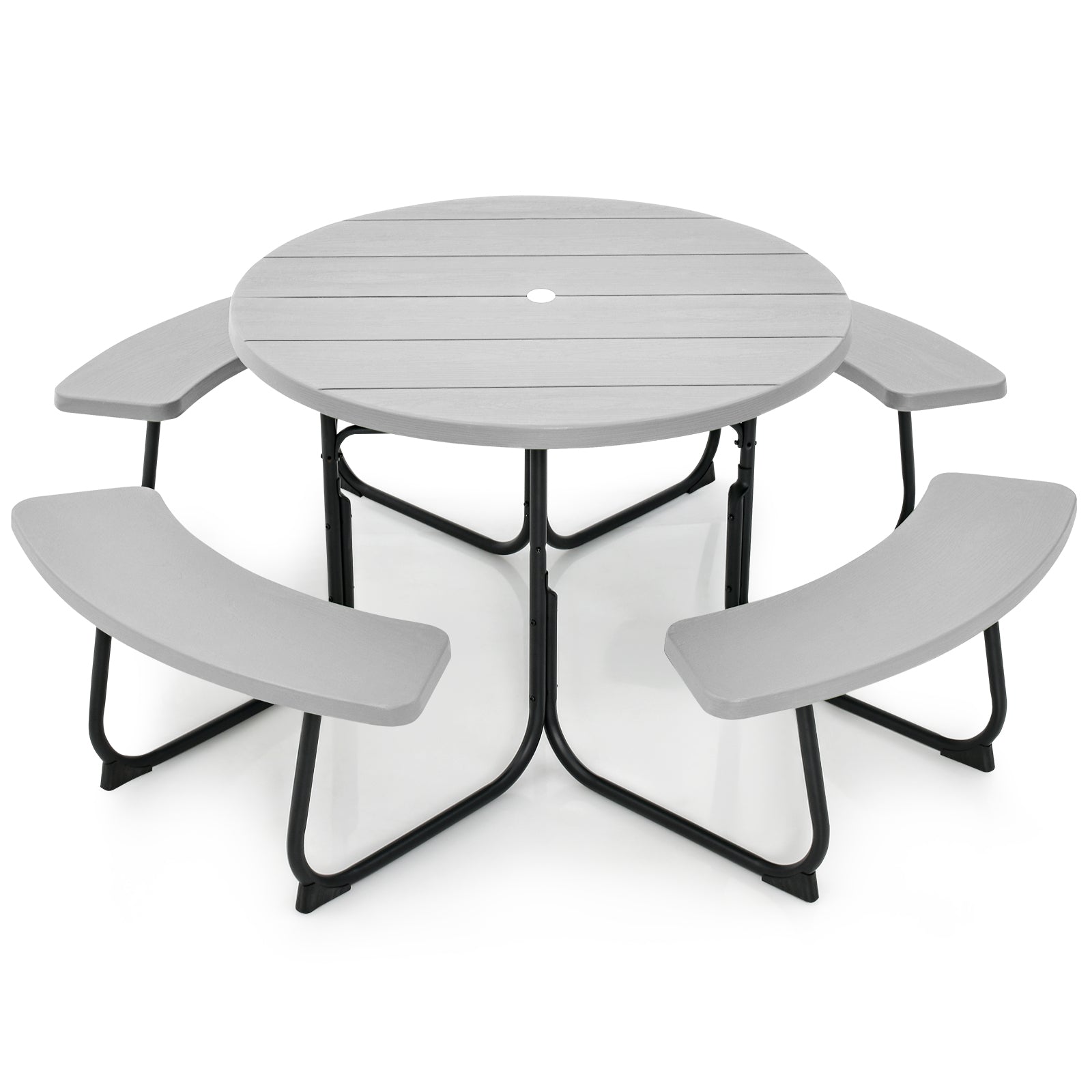 8-Person Outdoor Picnic Table and Bench Set with Umbrella Hole
