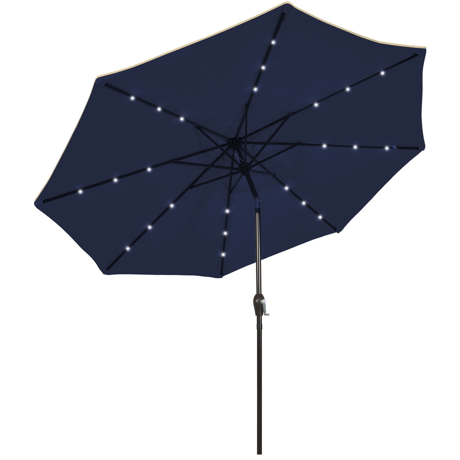 9 Feet Solar LED Lighted Patio Market Umbrella Tilt Adjustment Crank Lift