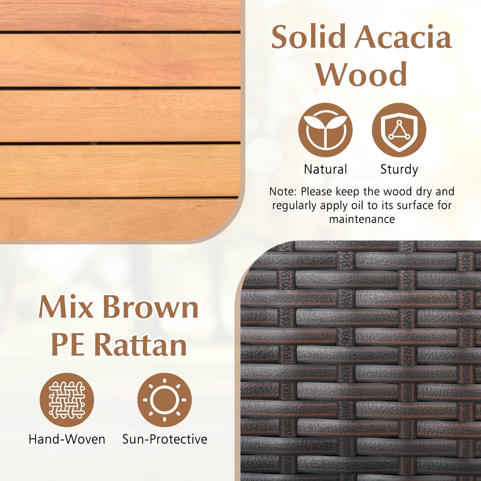 Outdoor Storage Cabinet with Acacia Wood Top and Lockable Wheels