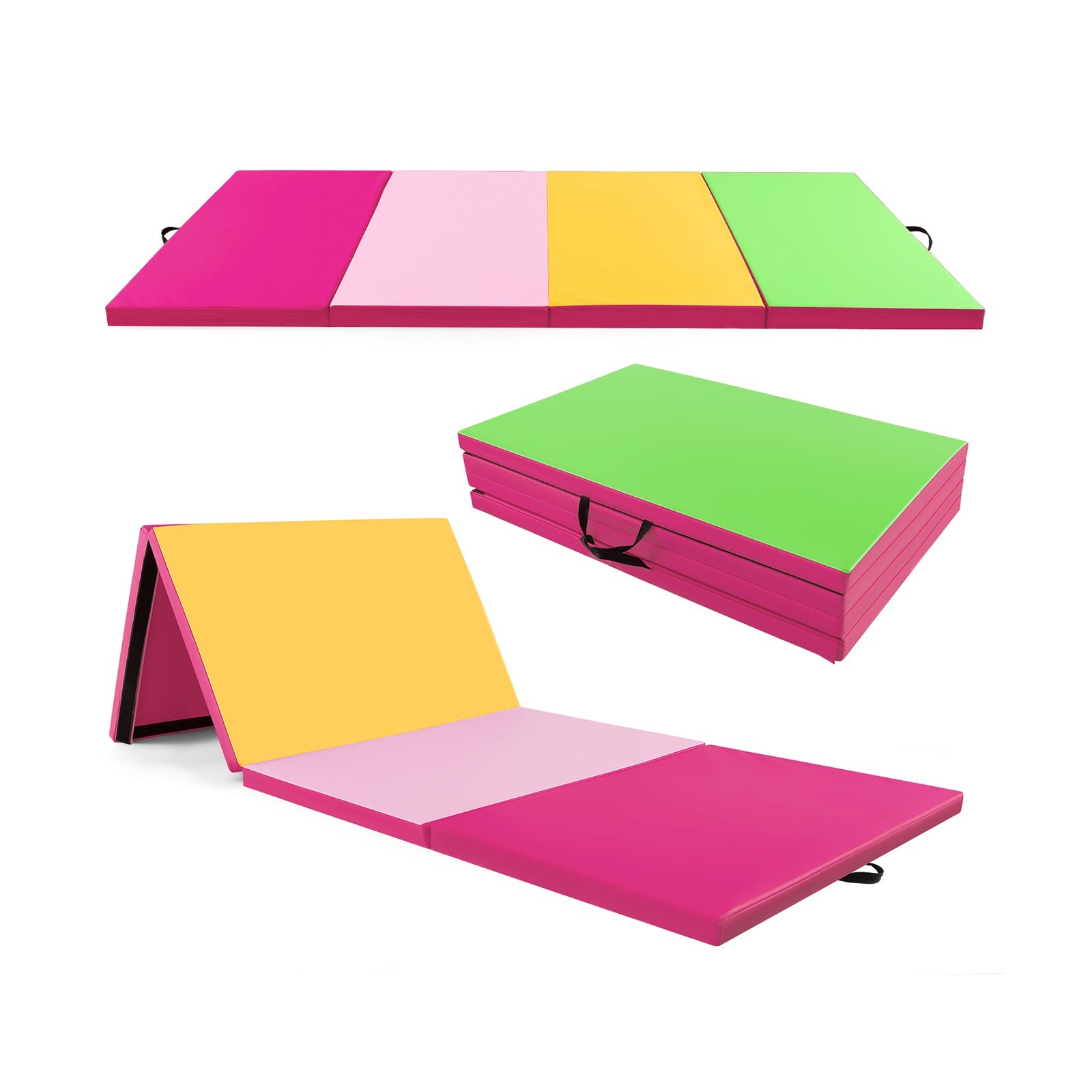 4-Panel PU Leather Folding Exercise Mat with Carrying Handles