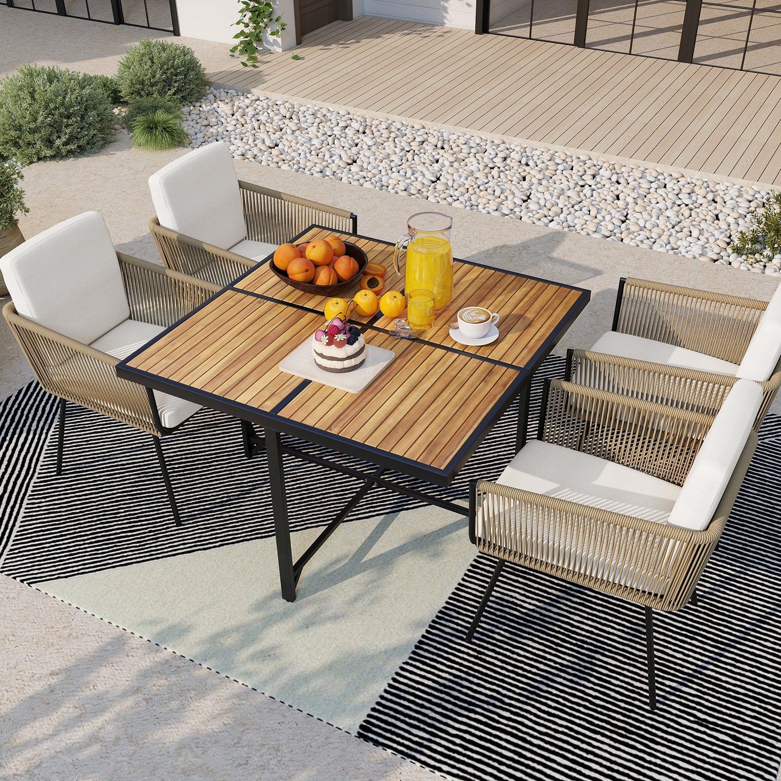 Patio Dining Chairs Set of 4 Bistro Well-Woven Rattan Chairs-White