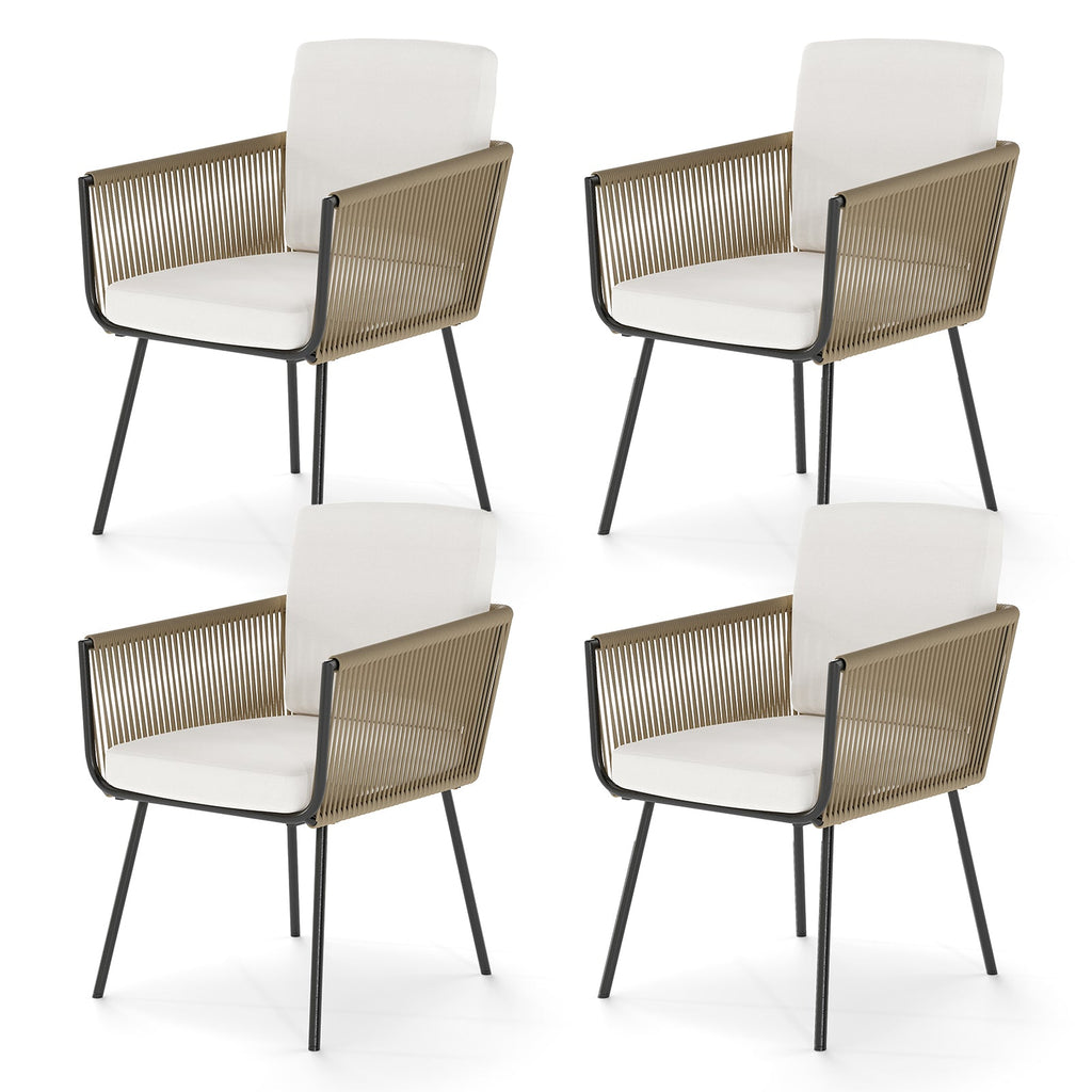 Patio Dining Chairs Set of 4 Bistro Well-Woven Rattan Chairs-White