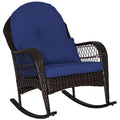 Patio Rattan Rocking Chair with Seat Back Cushions and Waist Pillow