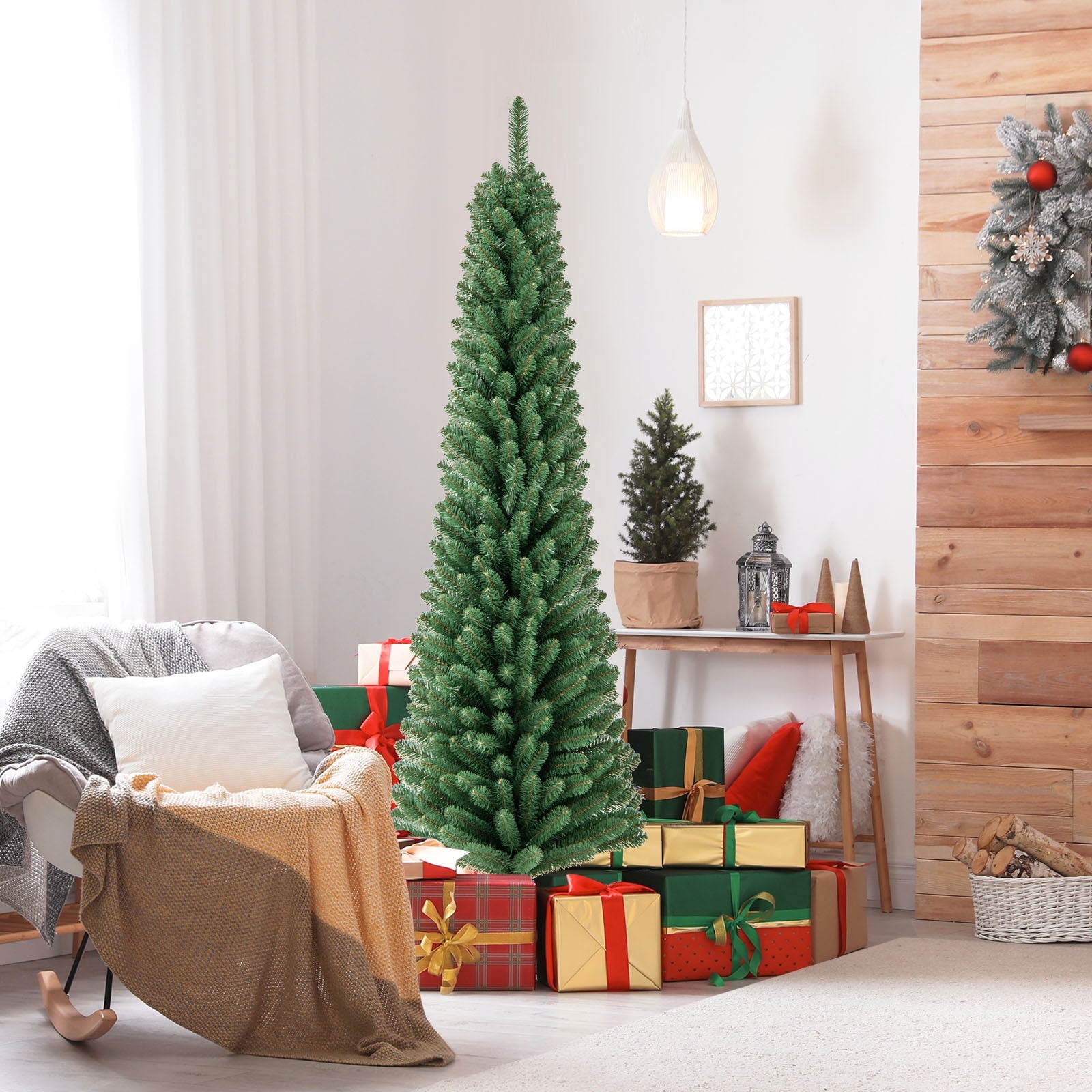 Pencil Christmas Tree with Memory Wire Branch Tips and Warm LED Lights